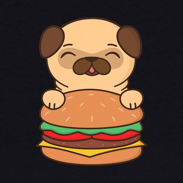 Cute and Kawaii Adorable Pug With Burger by happinessinatee